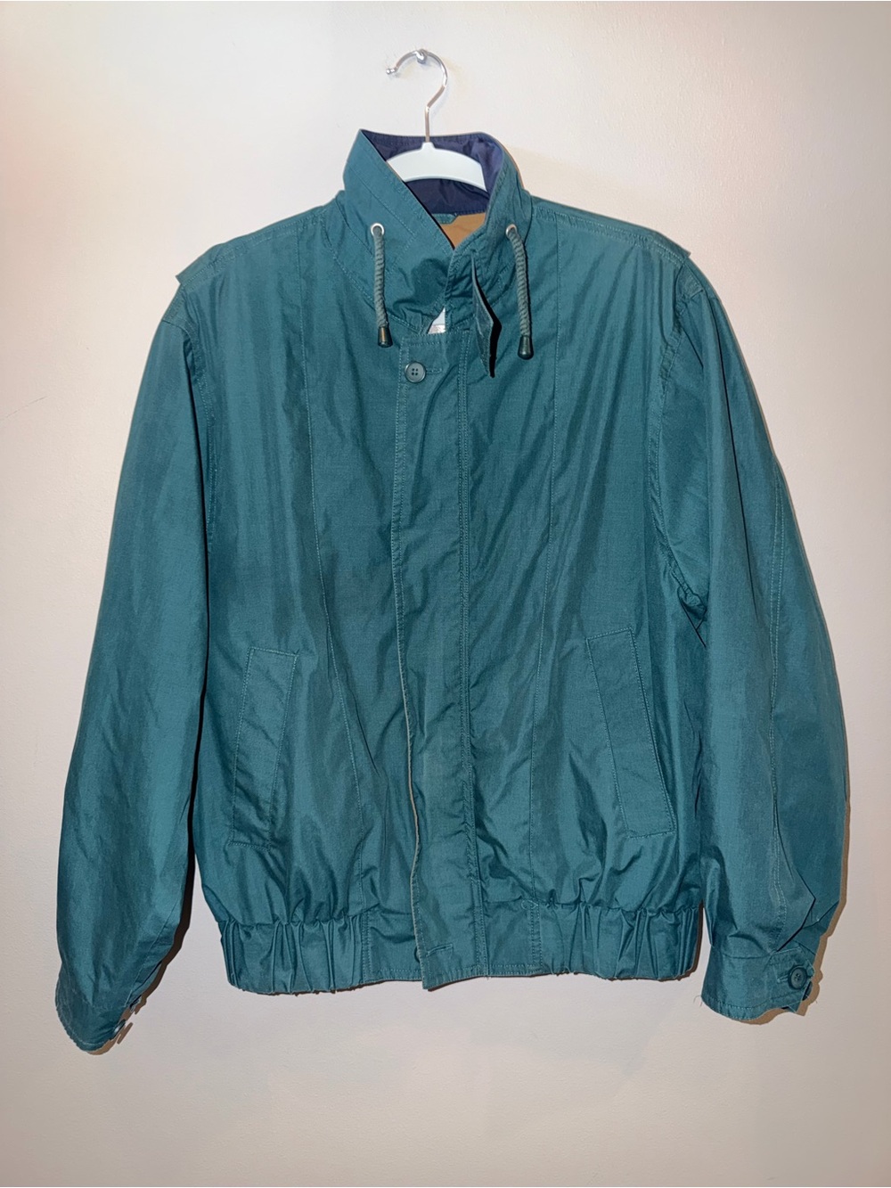 London Fog Teal Windbreaker Jacket - Stand Collar, Drawcord Gorpcore